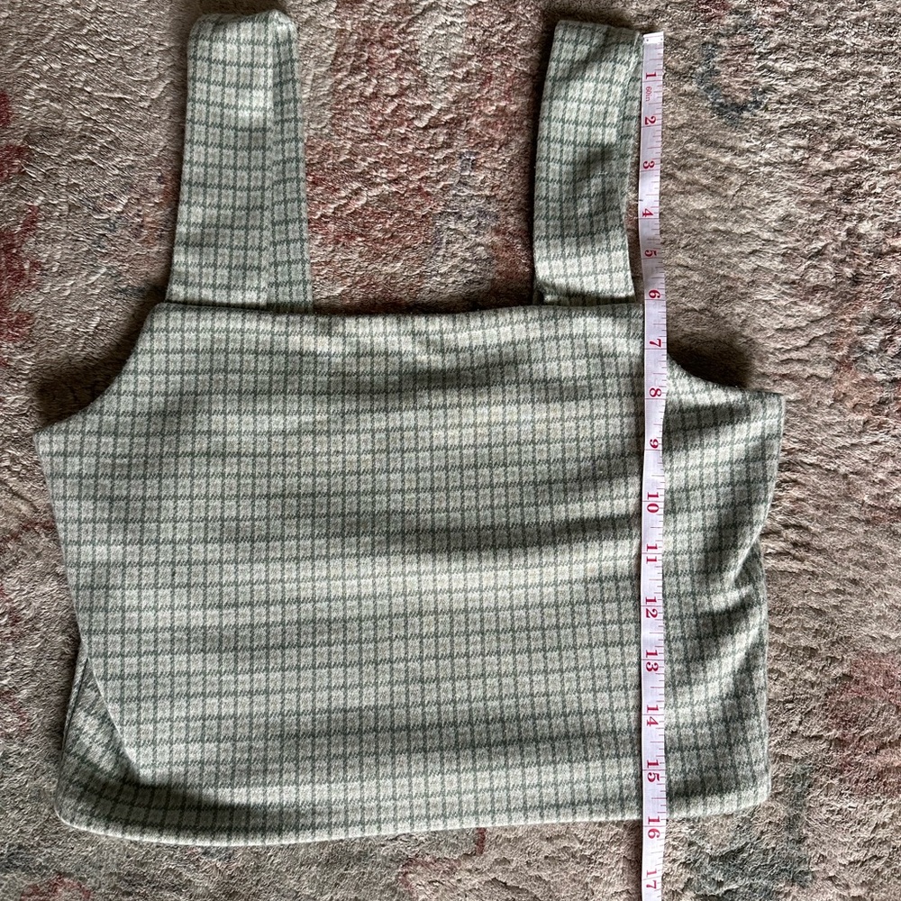 American Eagle Outfitters Green and White Fitted Crop Tank Top